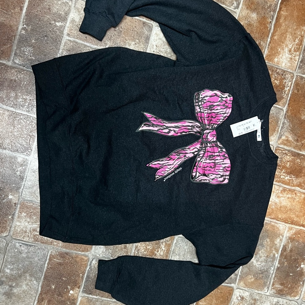 Dark Grey Sweatshirt with Pink Bow Design